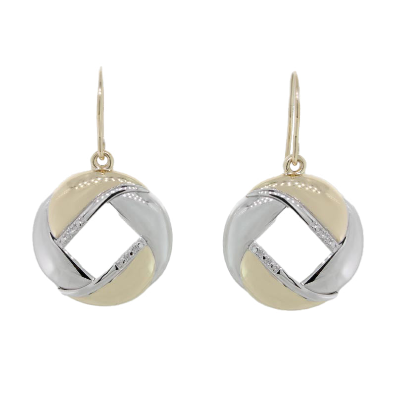 9 Carat Yellow Gold Diamond Set Round Drop Earrings Total Diamond Weight 0.01 Carat with Rhodium Plating & Shepherd Hooks