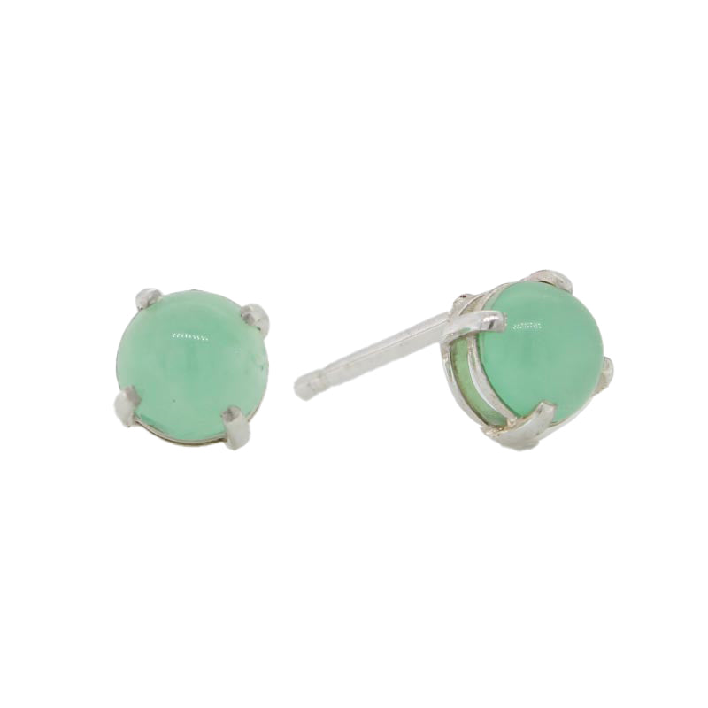 Sterling Silver 5mm Round Cabochon Chrysoprase 4 Claw Stud Earrings