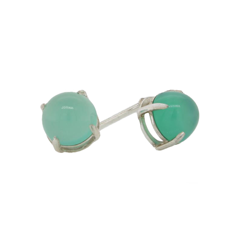 Sterling Silver 6mm Round Cabochon Chrysoprase 4 Claw Stud Earrings