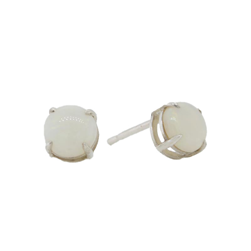 Sterling Silver 6mm Round White Crystal Opal 4 Claw Stud Earrings