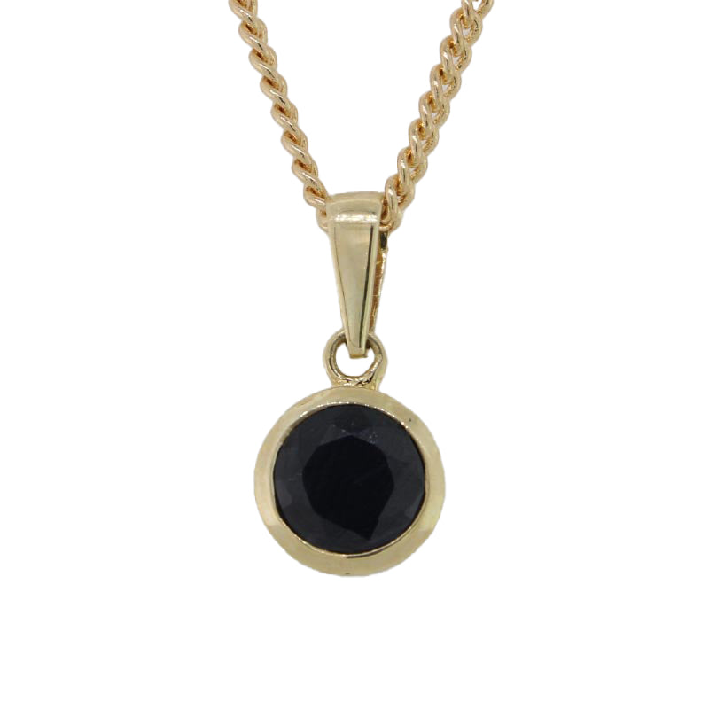 9 Carat Yellow Gold 6mm Round Bezel Set Natural Blue Sapphire Pendant