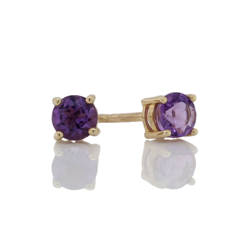 9 Carat Yellow Gold 4mm Diameter Amethyst Stud Earrings 