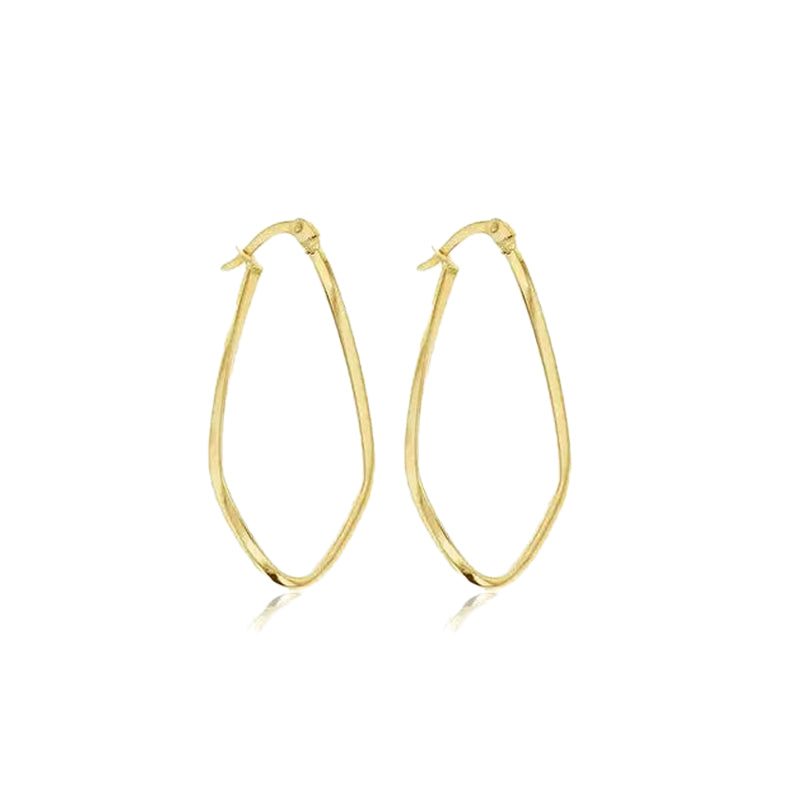 9 Carat Yellow Gold 35mm Long Oval Hoop Earrings with a Twist