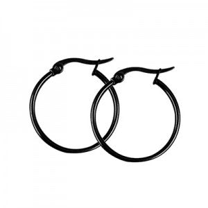 Stainless Steel 1.5mm Tube Black ION Plated 15mm Internal Diameter Round Hoop Earrings 