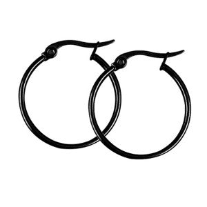 Stainless Steel 1.5mm Tube Black ION Plated 20mm Internal Diameter Round Hoop Earrings 