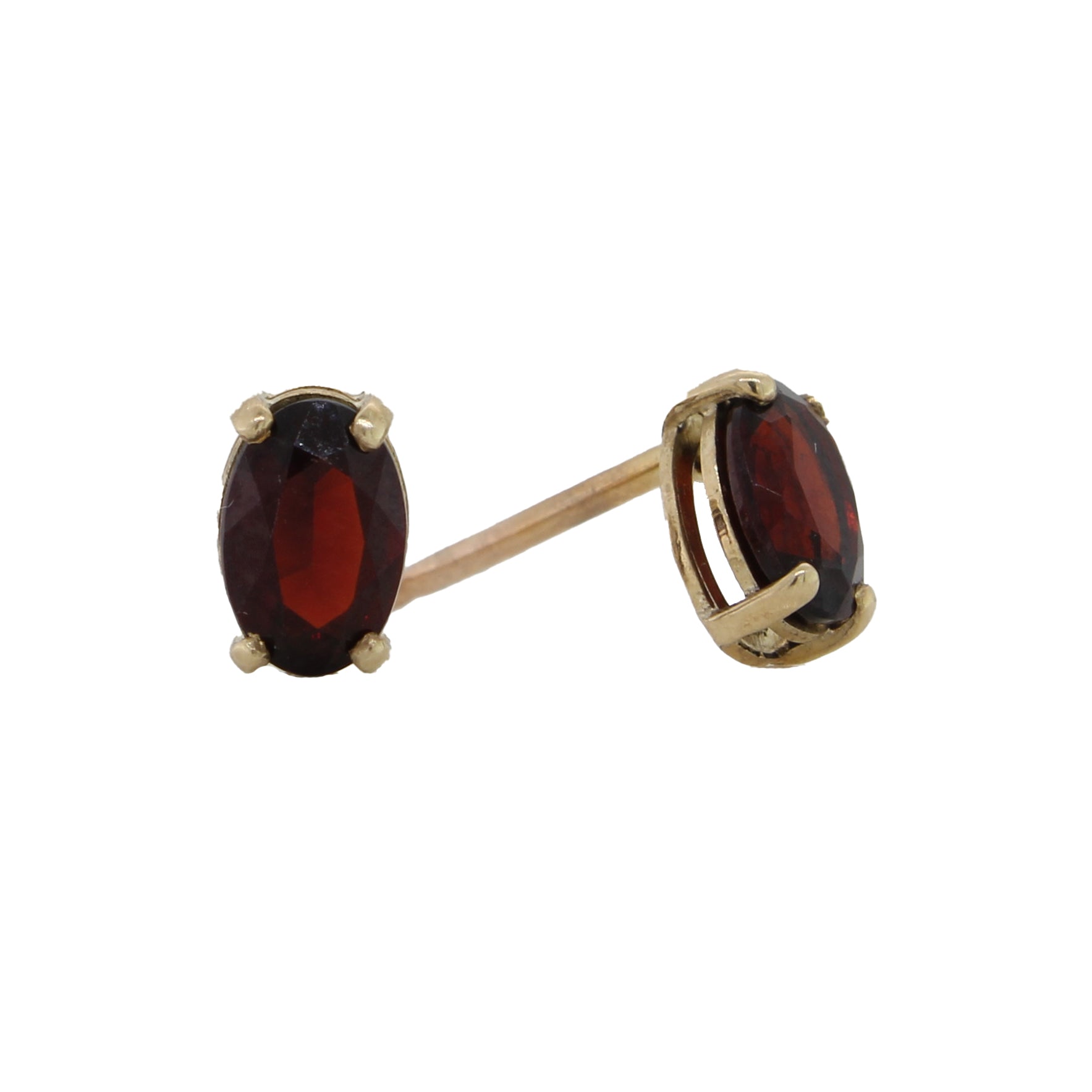 9 Carat Yellow Gold 6mm x 4mm Almandine Garnet Stud Earrings