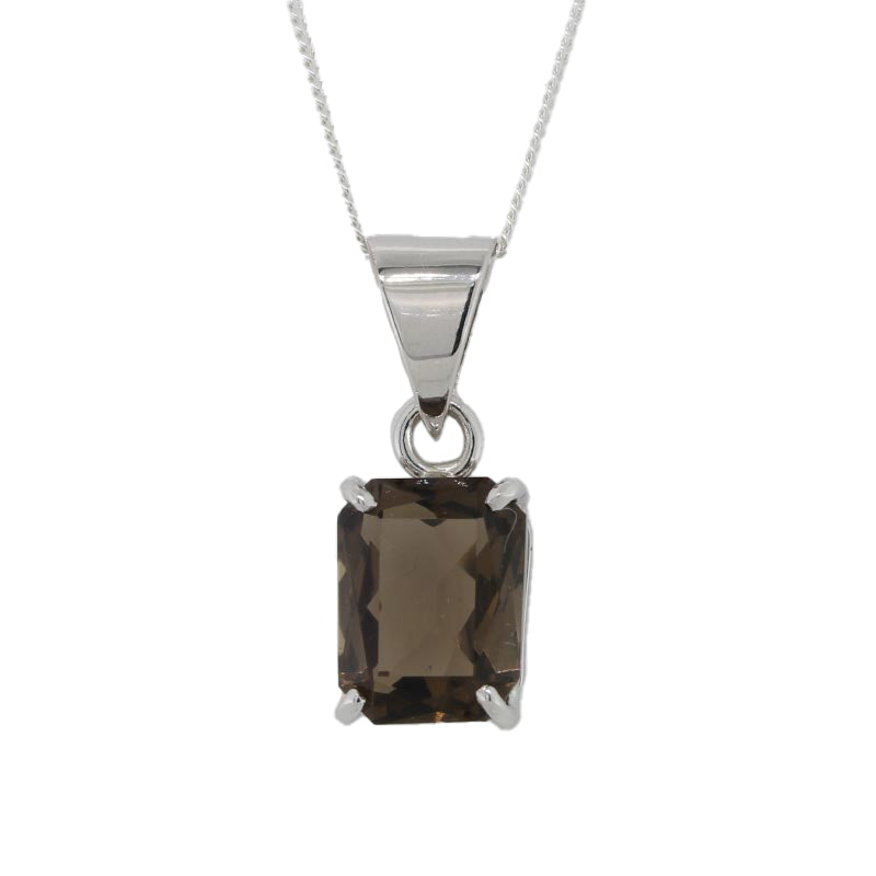 9 Carat White Gold 10mm x 8mm Emerald Shape 2.70 Carat Smoky Quartz Handmade Pendant