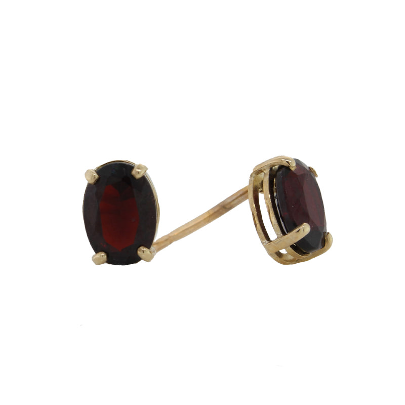 9 Carat Yellow Gold 7mm x 5mm  Oval Almandine Garnet Stud Earrings , 4-Claw Set