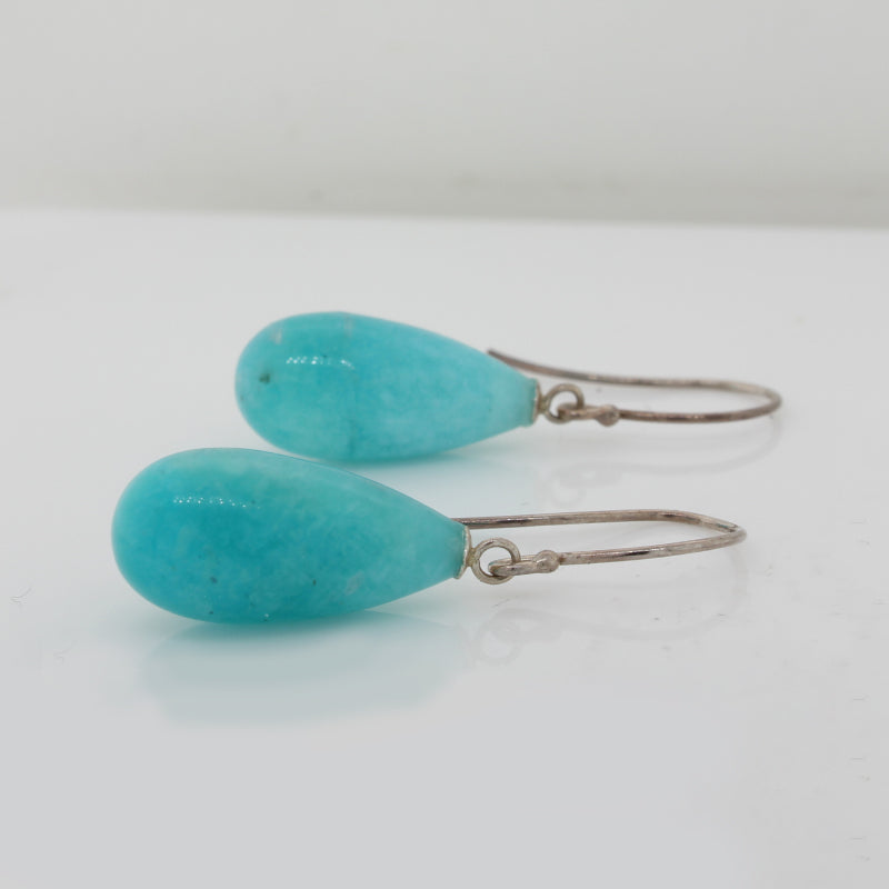 Sterling Silver Shepherd Hook 20 x 10mm Amazonite Drop Earrings Grade A+