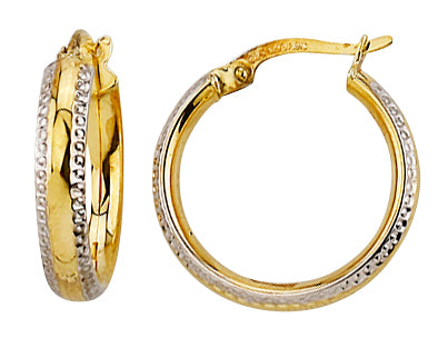 9 Carat Yellow Gold Sterling Silver Filled Hoop Earrings with Rope Edges