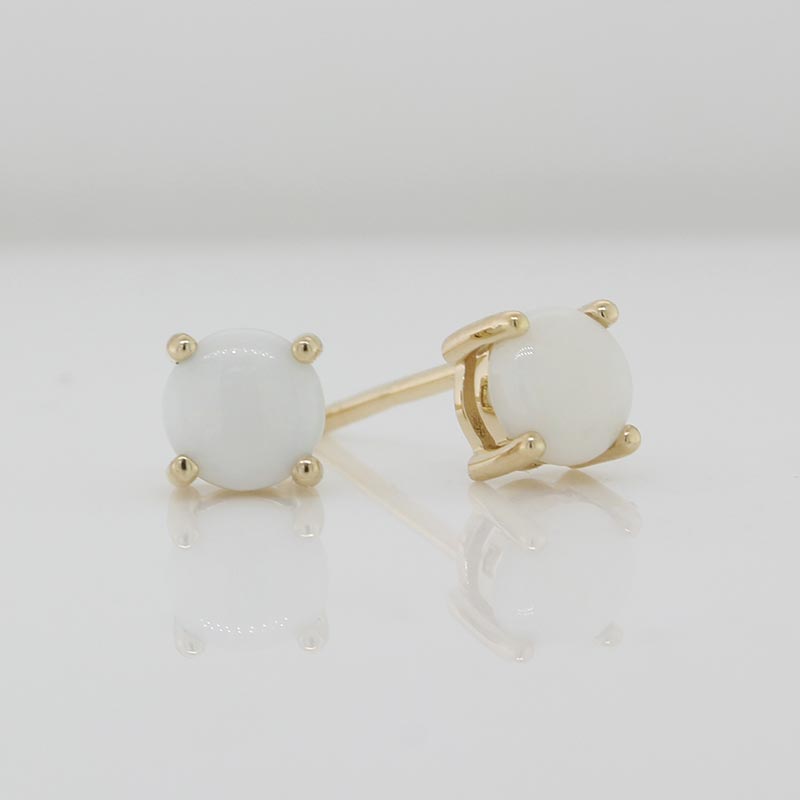 9 Carat Yellow Gold Four-Claw Set 5mm Round Crystal Opal Stud Earrings