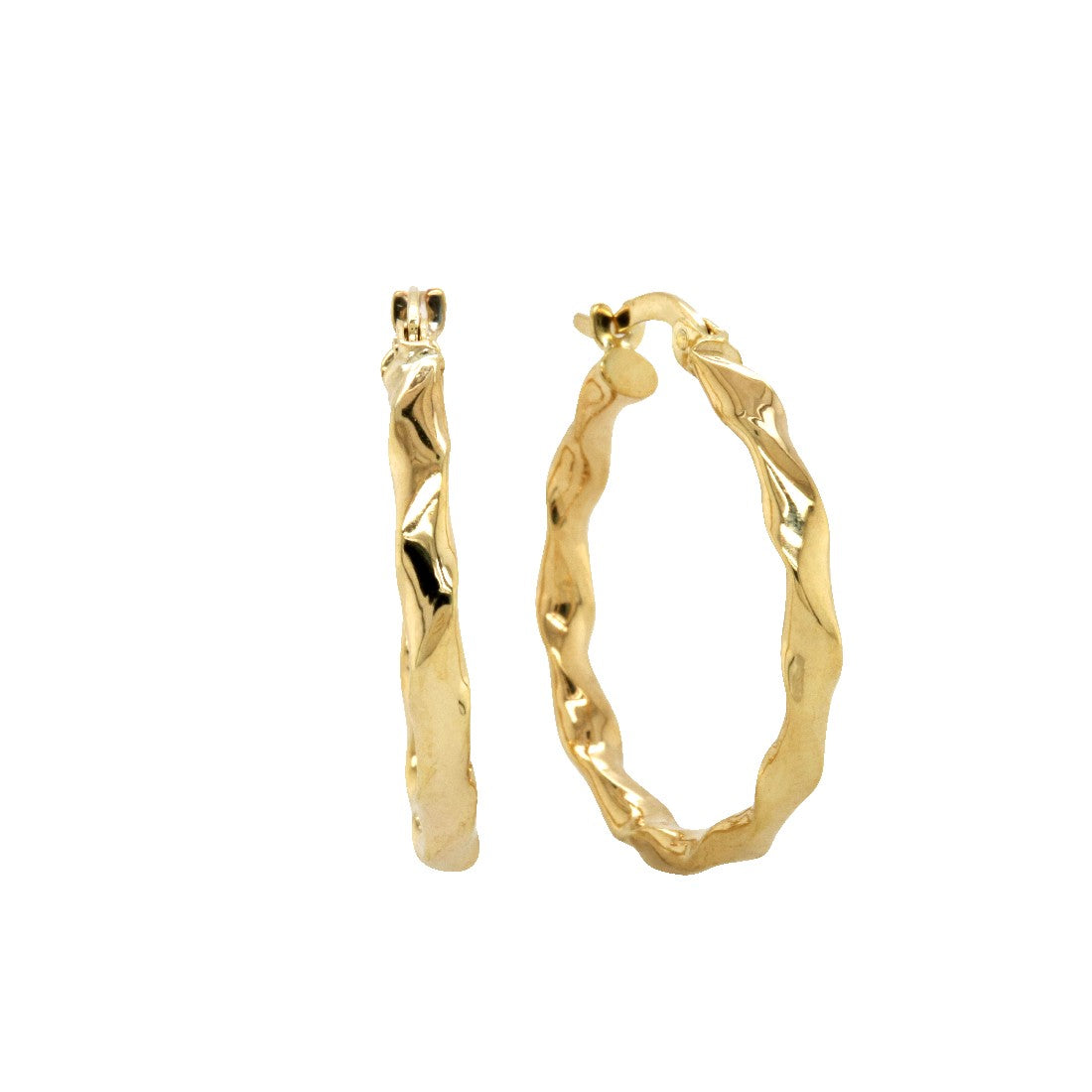 9 Carat Yellow Gold Sterling Silver Filled Faceted Hoop Earrings, Outside Diameter 24mm