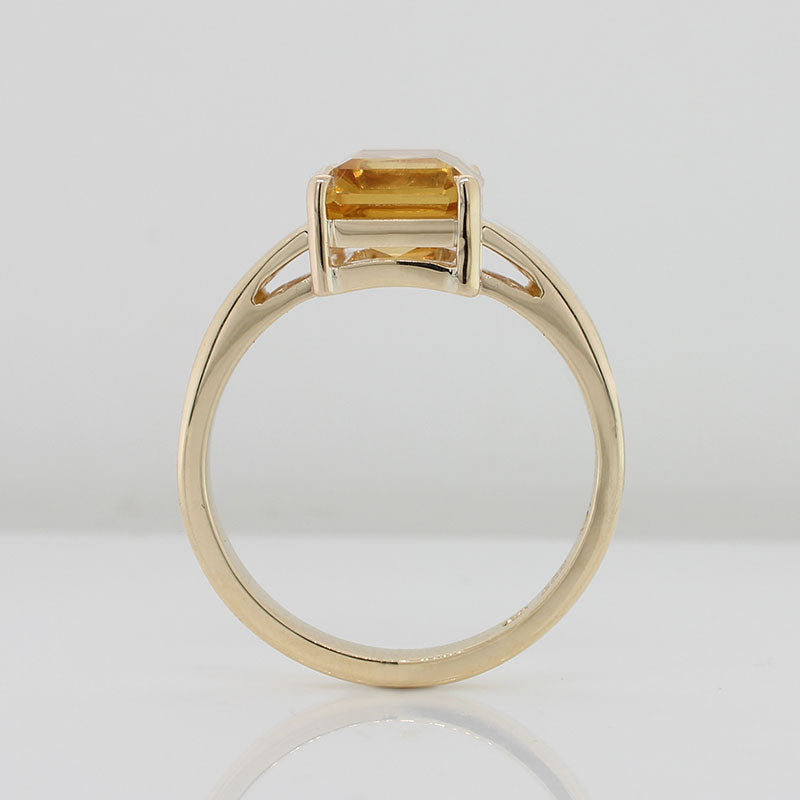 9 Carat Yellow Gold Handmade 10mm x 8mm Emerald Cut Citrine (3.18 carat) Four-Claw Set Ring Size R1/2