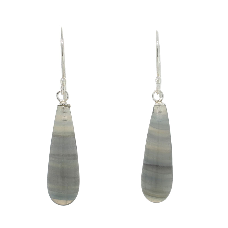 Sterling Silver 22mm x 7mm Green / Yellow Fluorite Drop Shepherd Hook Earrings