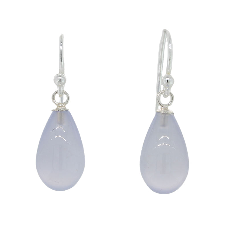 Sterling Silver Blue Chalcedony A+ 13mm x 8mm  Drop Shepherd Hook Earrings