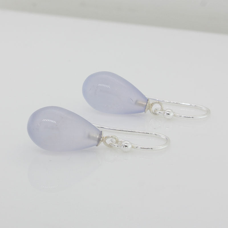 Sterling Silver Blue Chalcedony A+ 13mm x 8mm  Drop Shepherd Hook Earrings