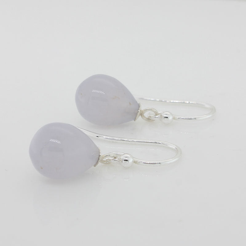 Sterling Silver Blue Chalcedony A+ 10mm x 8mm  Drop Shepherd Hook Earrings