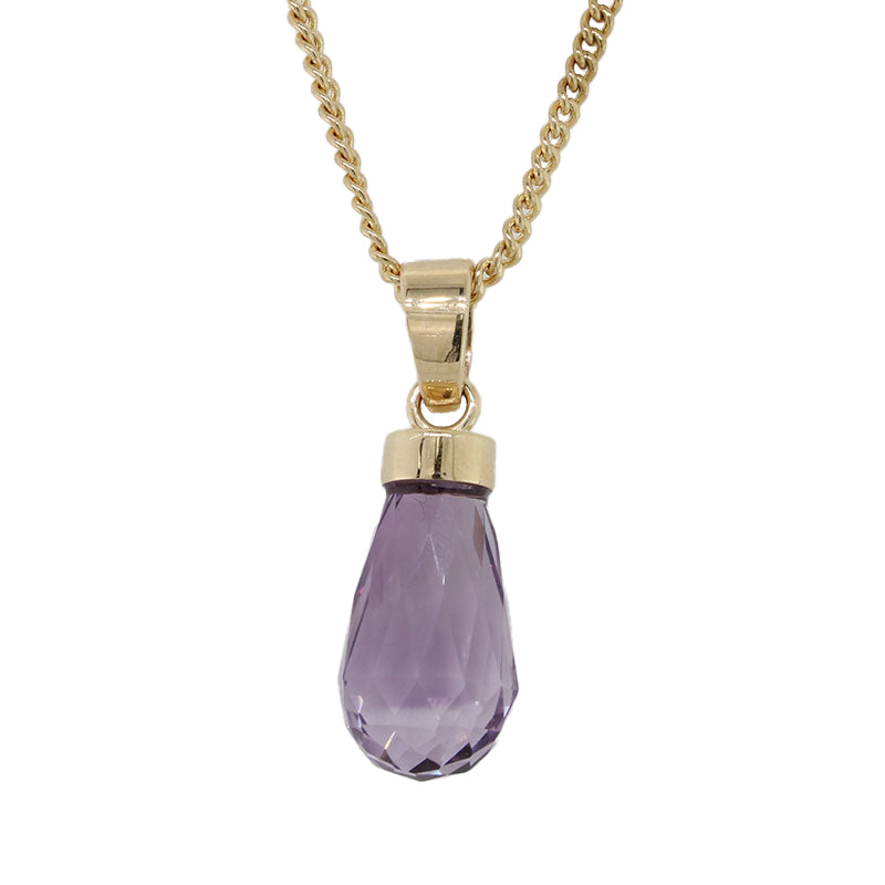 9 Carat Yellow Gold Handmade Amethyst Briolette Drop Pendant 16 x 8mm 6.4 Carat 