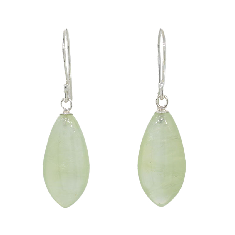 Sterling Silver Prehnite AA 20mm x 16mm  x 6mm Leaf Shape Drop Shepherd Hook Earrings