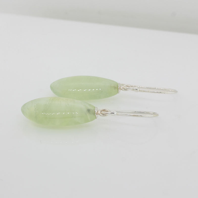 Sterling Silver Prehnite AA 20mm x 16mm  x 6mm Leaf Shape Drop Shepherd Hook Earrings