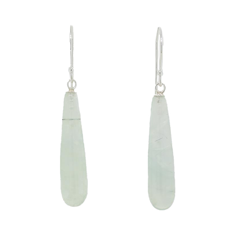 Sterling Silver Prehnite A+ 30mm x 7mm Shepherd Hook Drop Earrings