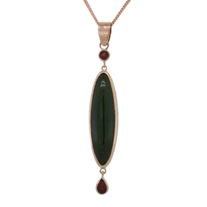 9 Carat Rose Gold Handmade Nephrite Jade and Garnet Pendant