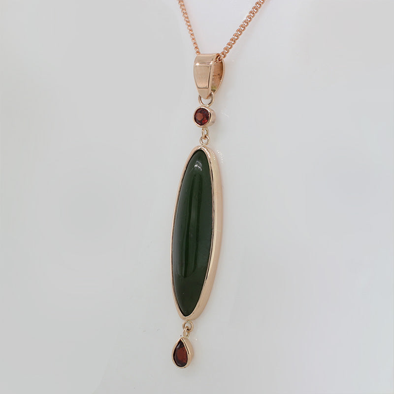 9 Carat Rose Gold Handmade Nephrite Jade and Garnet Pendant