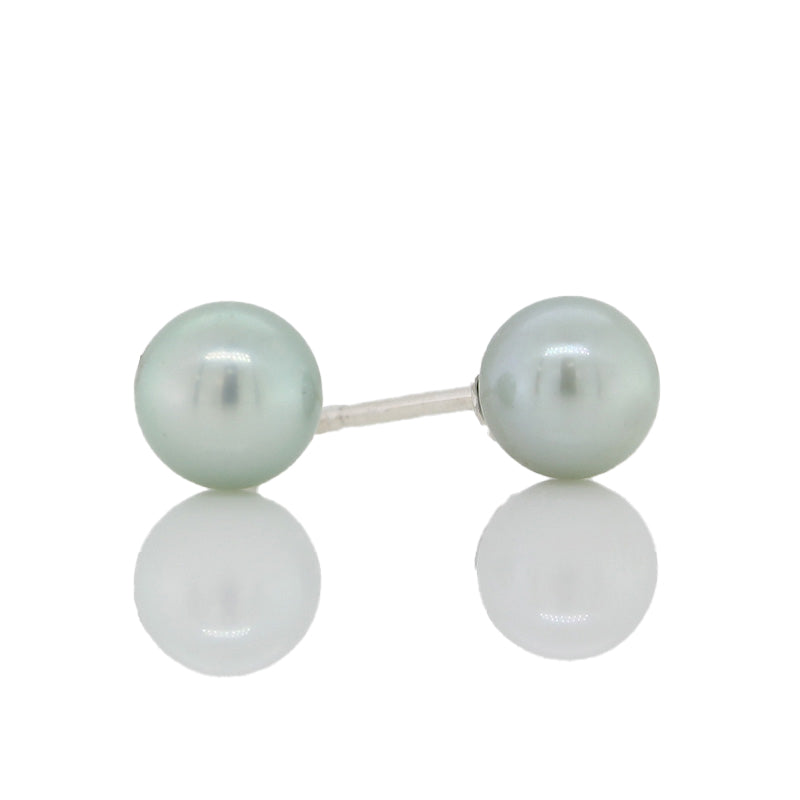 Sterling Silver 6mm Dyed Green Fresh Water Pearl Stud Earrings