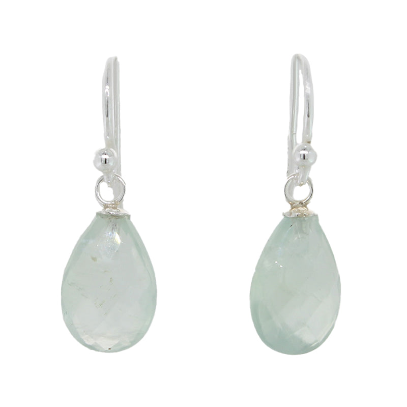 Sterling Silver Shepherd Hook Drop Earrings, 12mm x 8mm x 5mm Briolette Prehnite AA Grade