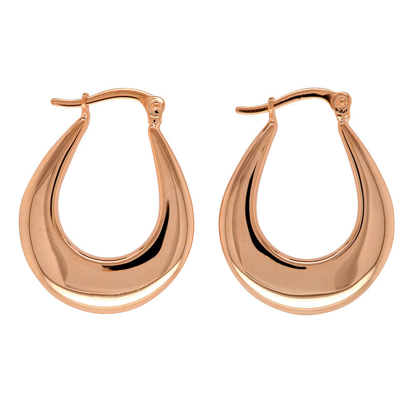 9 Carat Rose Gold Silver Bonded Graduating Flat Oval Hoop Earrings