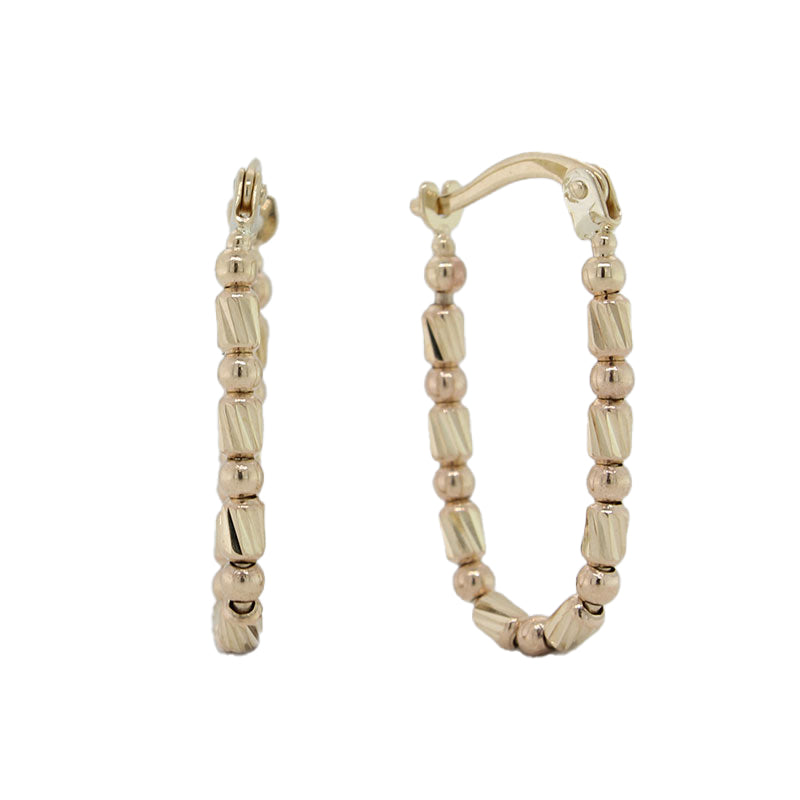 9 Carat Yellow Gold Balls Alternating with Diamond Cut Barrels Hoop Earrings