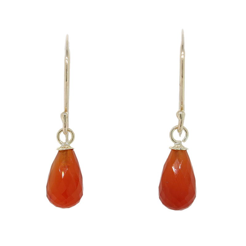 9 Carat Yellow Gold Shepherd Hook Drop Earrings, 10mm x 6mm  Briolette Carnelian 