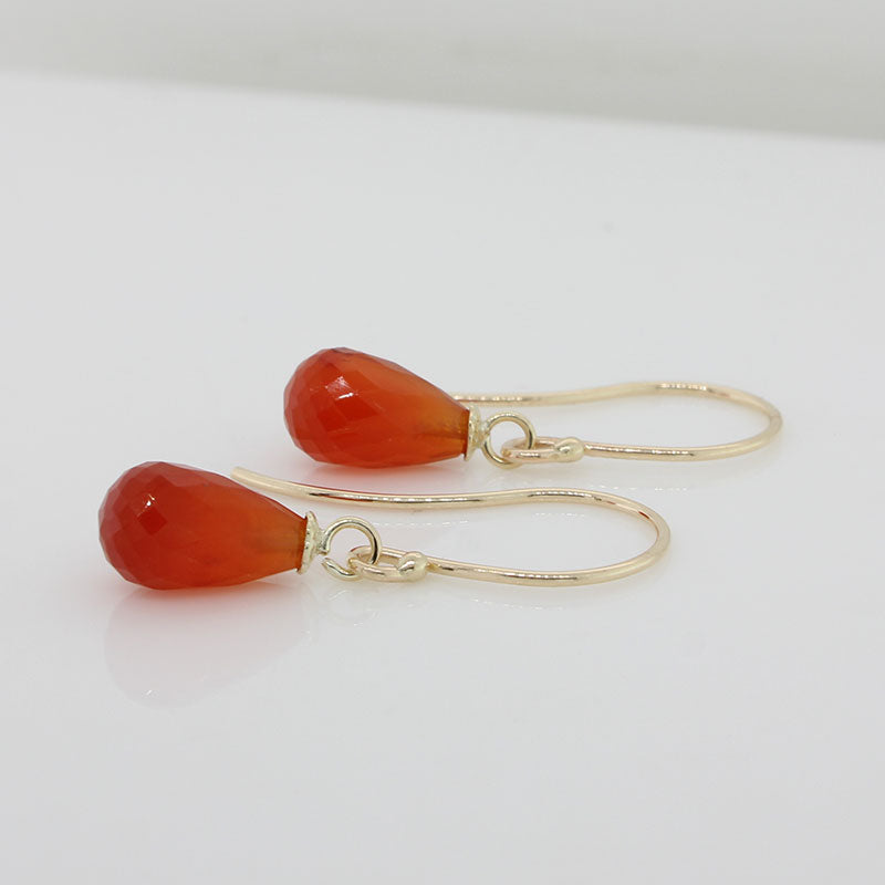 9 Carat Yellow Gold Shepherd Hook Drop Earrings, 10mm x 6mm  Briolette Carnelian 