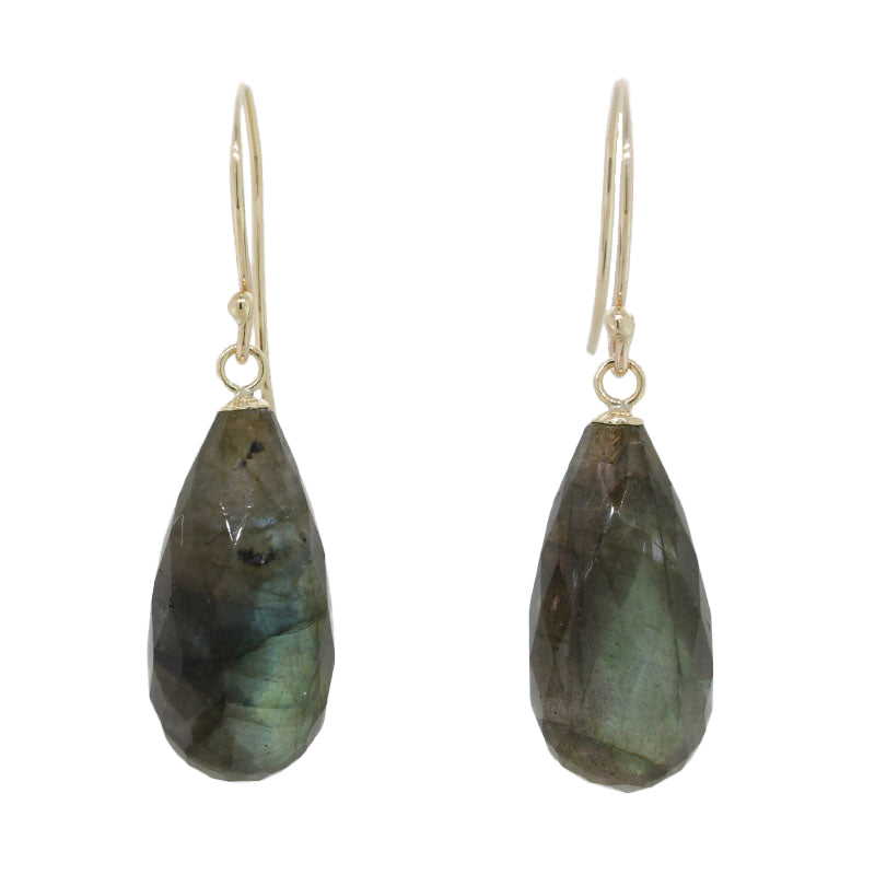 9 Carat Yellow Gold African Labradorite AAA Grade 28mm Long x 10mm Wide Drop Shepherd Hook Earrings