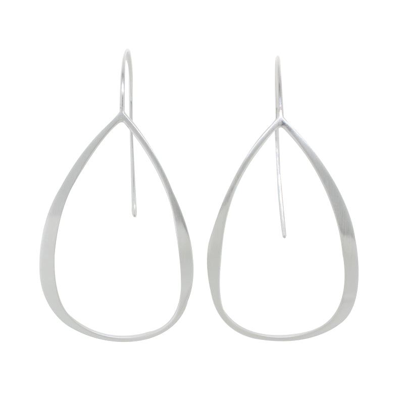 Bastian Sterling Silver Satin Finish Large Pear Shape Thread Thru Earrings 49mm x 27mm