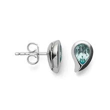 Bastian Sterling Silver Rhodium Plated, 7mm x 5mm Pear Shaped Blue Topaz Stud Earrings - Polished Finish