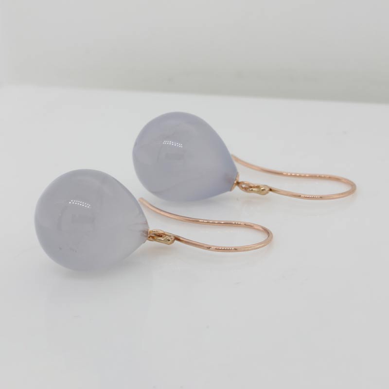 9 Carat Rose Gold Blue Chalcedony  A+ 15mm x 13mm Drop Shepherd Hook Earrings