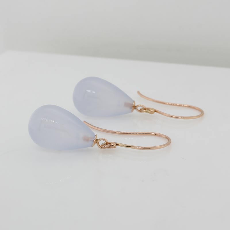 9 Carat Rose Gold 15mm x 10mm Blue Chalcedony A Grade Drop Shepherd Hook Earrings