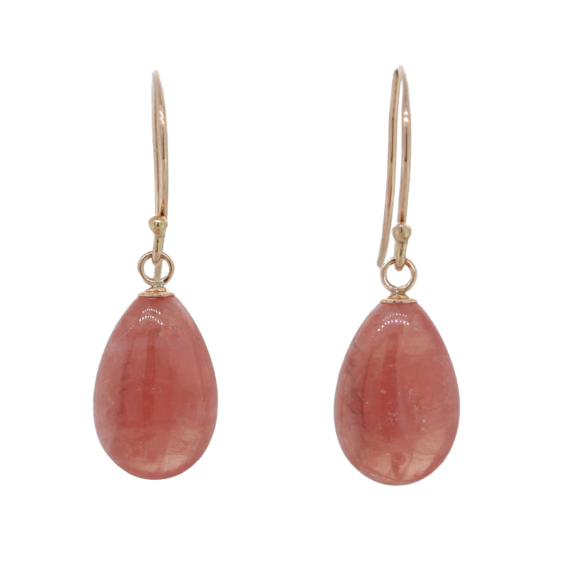 9 Carat Rose Gold 15mm x 10mm x 5mm Rhodochrosite A A Grade Drop Shepherd Hook Earrings