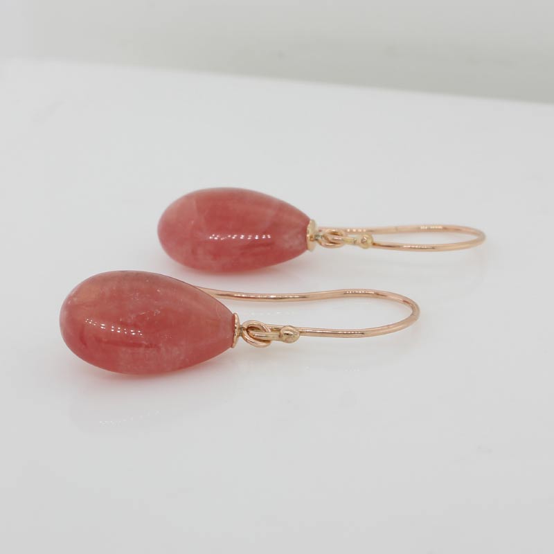 9 Carat Rose Gold 15mm x 10mm x 5mm Rhodochrosite A A Grade Drop Shepherd Hook Earrings