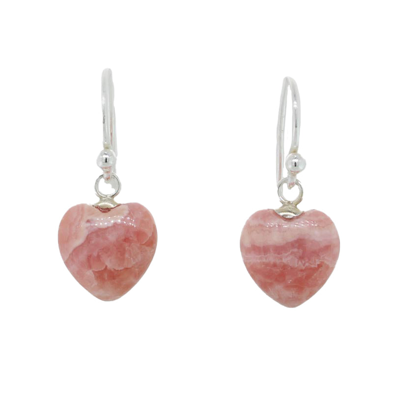 Sterling Silver Rhodochrosite A Grade 10mm Heart Shape Drop Shepherd Hook Earrings