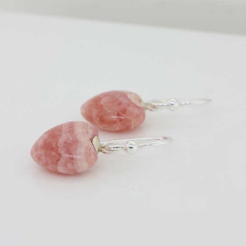 Sterling Silver Rhodochrosite A Grade 10mm Heart Shape Drop Shepherd Hook Earrings