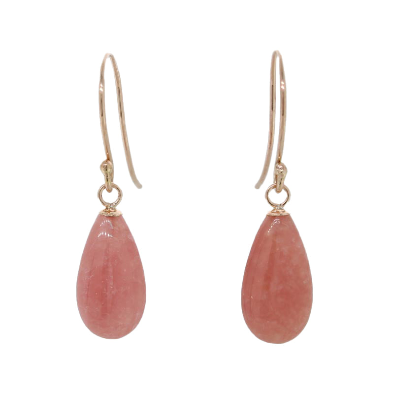 9 Carat Rose Gold 15mm x 8mm x 5mm Rhodochrosite A A Grade Flat Drop Shepherd Hook Earrings