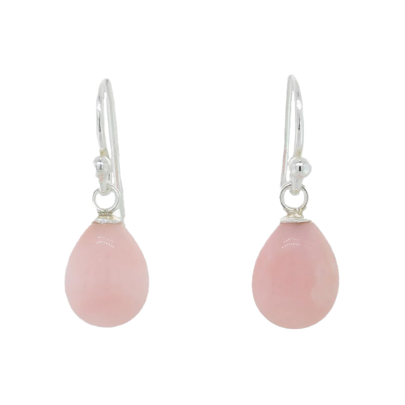 Sterling Silver Pink Opal A+ Grade 10mm x 8mm x 5mm Shepherd Hook Drop Earrings