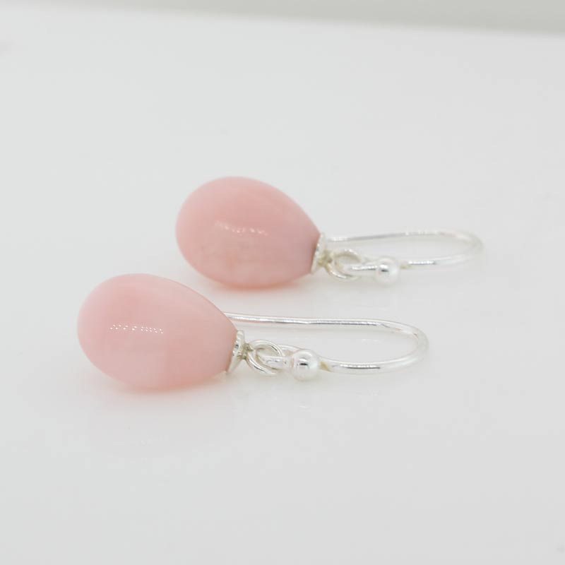 Sterling Silver Pink Opal A+ Grade 10mm x 8mm x 5mm Shepherd Hook Drop Earrings