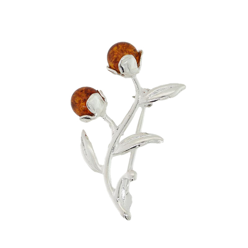 Sterling Silver Amber Flower Pendant