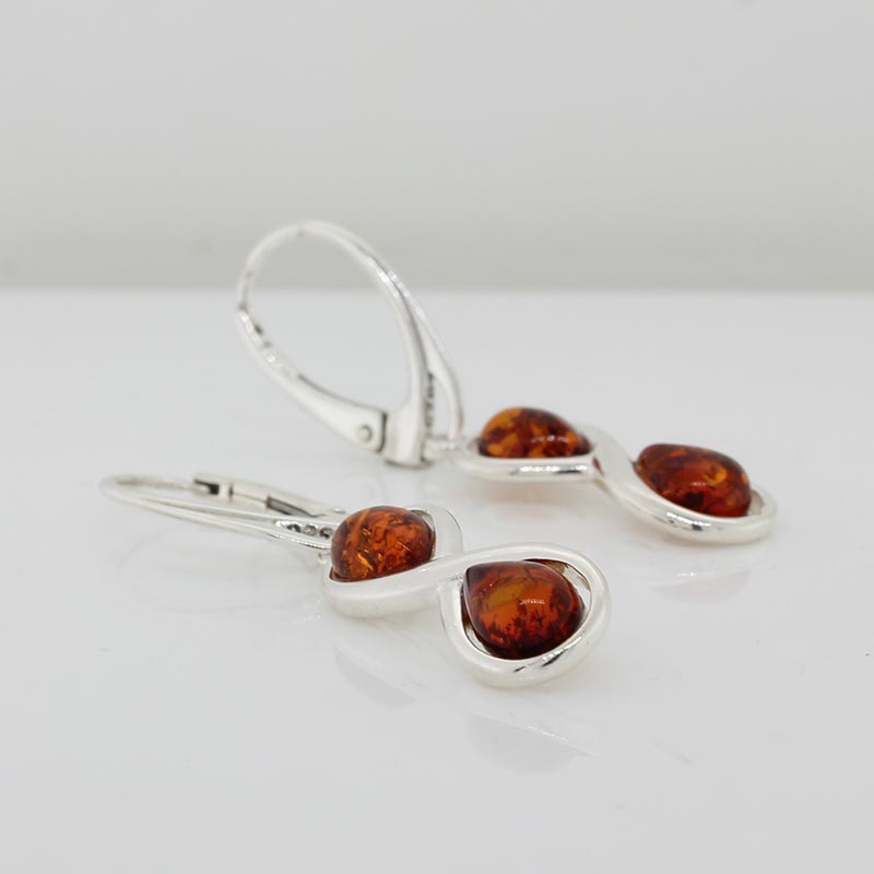 Sterling Silver Infinity Amber Drop Earrings