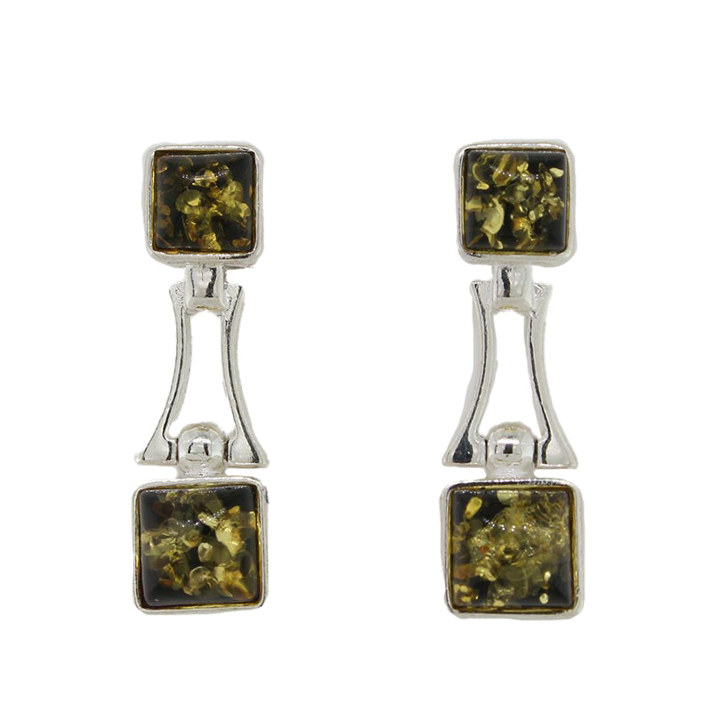 Sterling Silver Amber Green Square Cut Earrings