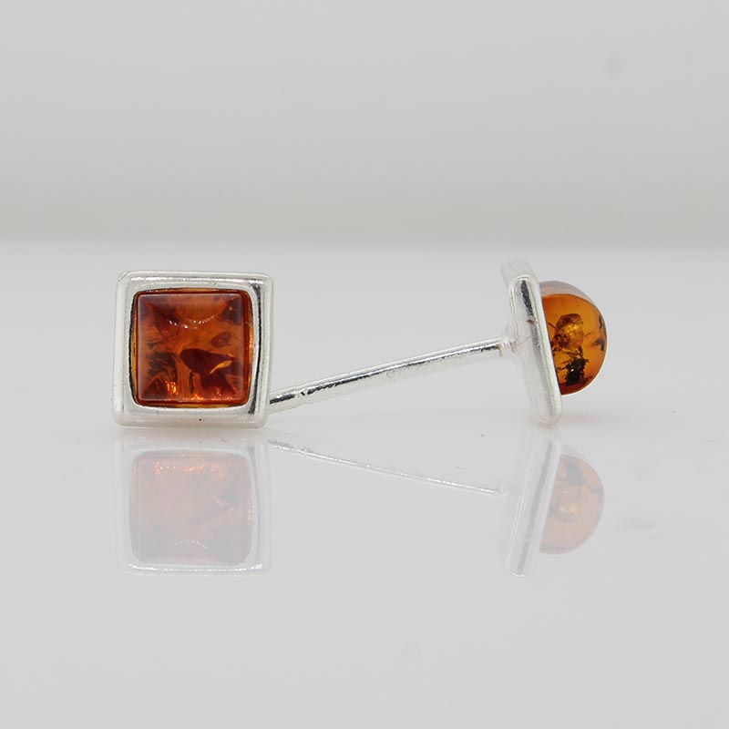 Sterling Silver Amber Square Orange Studs