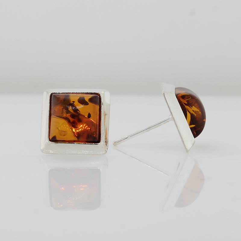 Sterling Silver Amber Orange Square Earrings